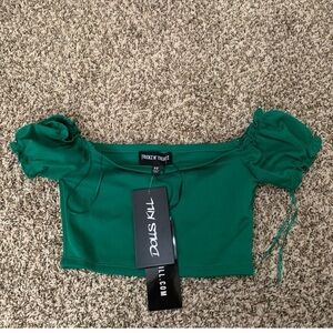 Dolls Kill Emerald Green Puff Sleeve Blouse NWT Size XS Trickz N’ Treatz